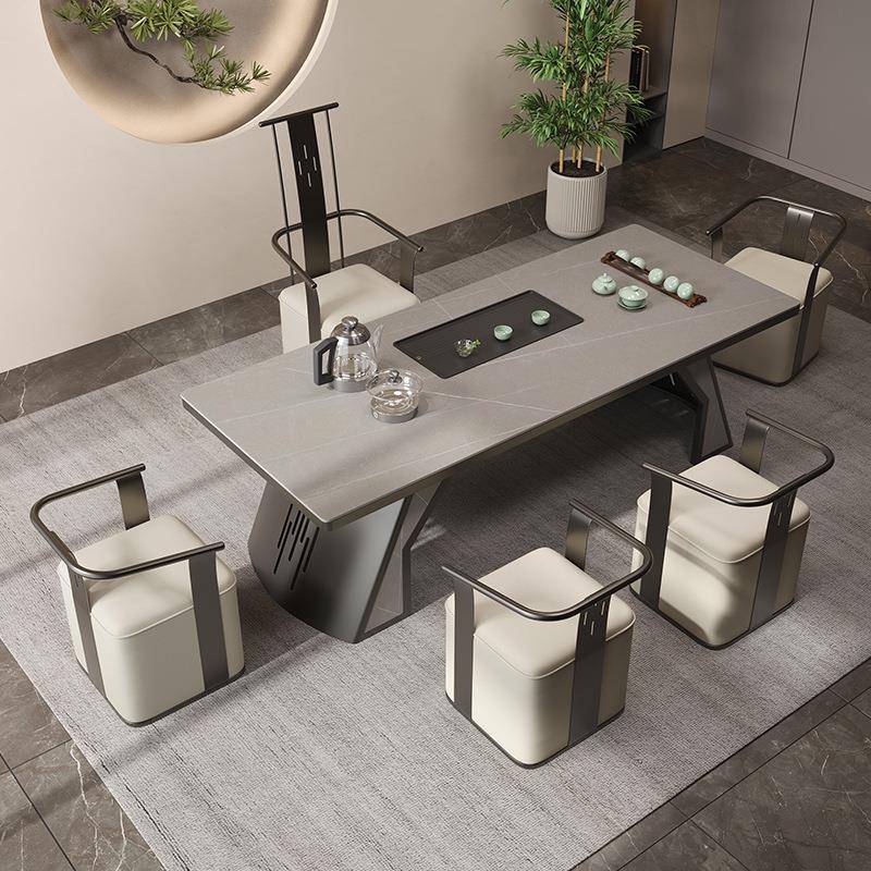 轻奢岩板茶桌大茶台简约大板泡茶桌套装现代高端办公室茶桌椅组合