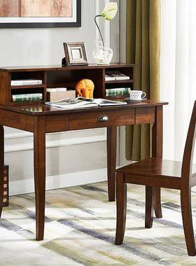 美式全实木电脑书桌书架组合家用新中式学生写字台书柜一体桌椅