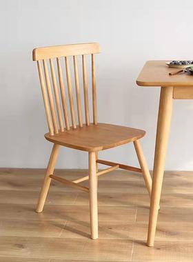 北欧温莎椅橡胶木实木餐椅家用日式现代简约白蜡木靠背椅餐厅餐椅