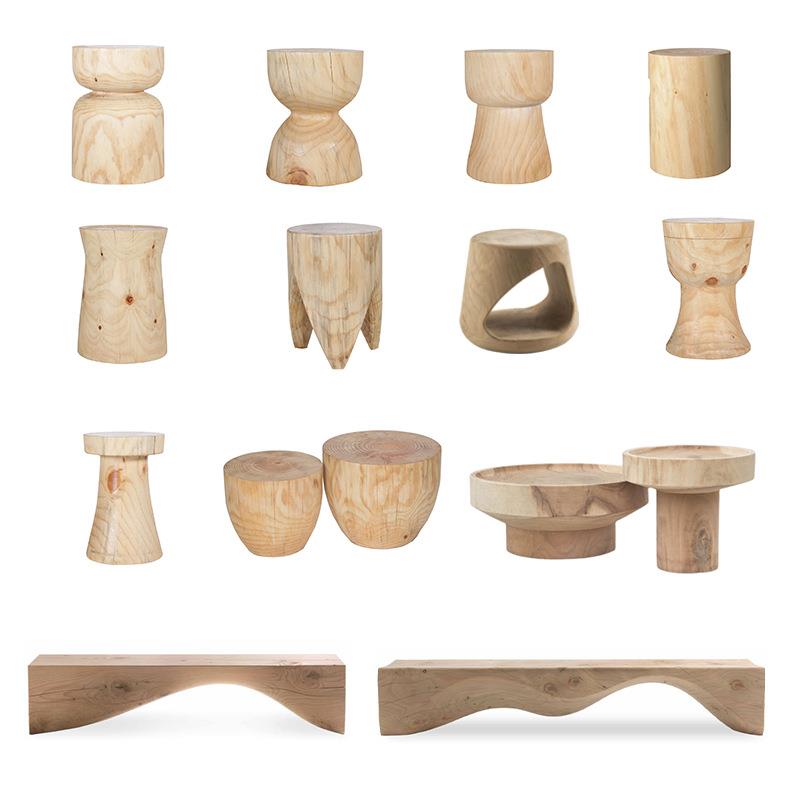 实木墩子创意原木边几矮凳日式木头茶几圆形根雕民宿客栈摆件