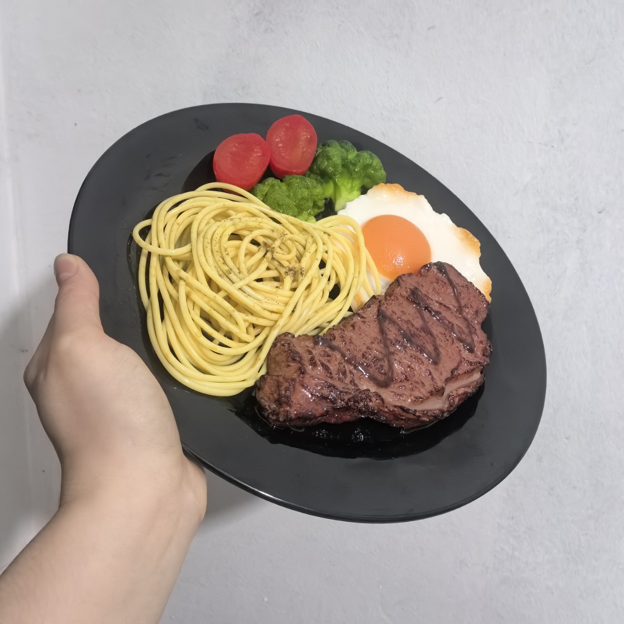 仿真西餐厅牛排模型意大利面条西蓝花圣女果煎蛋厨房装饰品假道具