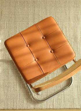 北欧现代皮艺餐椅家用书桌椅藤编铁艺带靠背简约vintage中古椅子