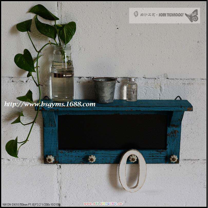 地中海搁板美式乡村置物架实木zakka风陶瓷挂钩杯架