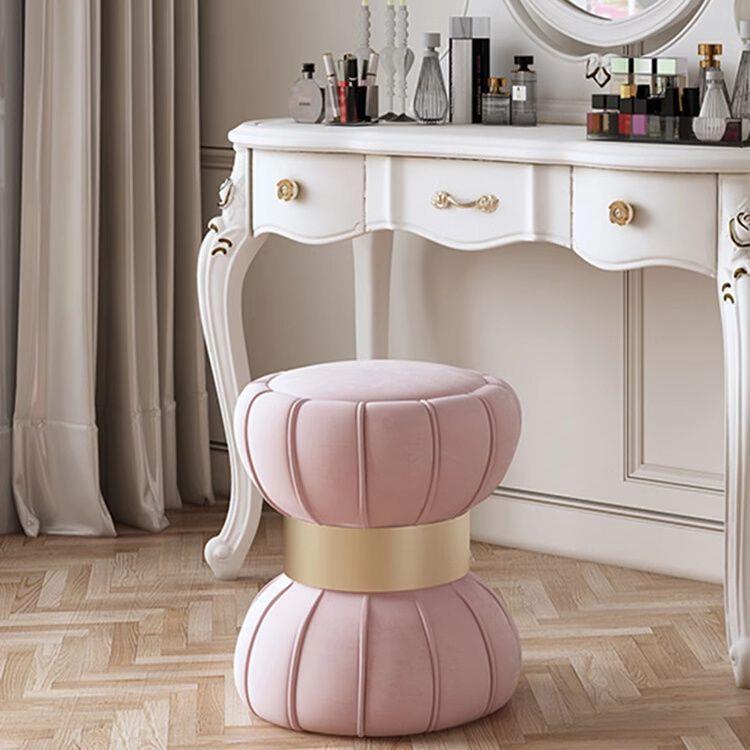 欧式轻奢梳妆凳女生卧室化妆台凳子感粉色储物实木旋转圆凳