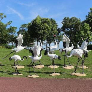 仿真仙鹤摆件户外庭院水池喷水丹顶鹤雕塑玻璃钢动物模型