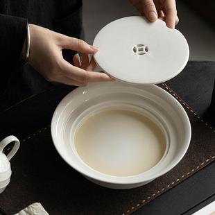 弥言草木灰釉茶盘大号家用蓄水茶盘手工陶瓷双层干泡台茶托盘陶瓷