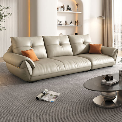 。DDC意式轻奢头层牛皮真皮沙发现代简约小户型客厅直排皮沙发组