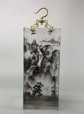 树脂亚克力内埋山水画工艺品 透明水晶胶内嵌竹子精美展示礼品