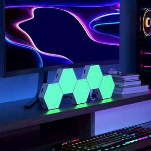 飾蜂窩燈房間拼接造型電腦桌面拾音量子燈 電競房氛圍燈墻壁裝