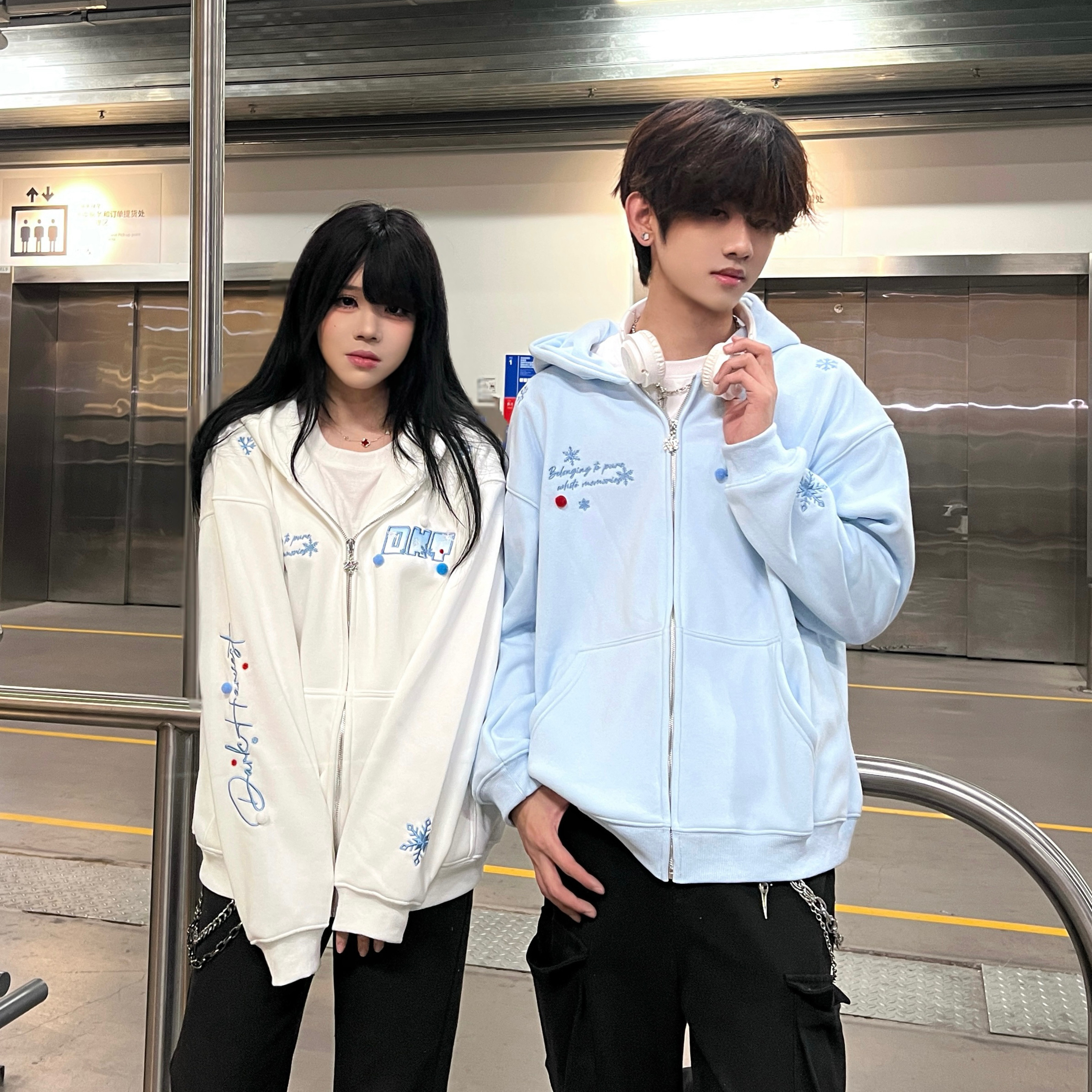 森之岛屿SZDY美式雪人贴布刺绣开衫卫衣春季新款男女情侣宽松上衣,男装,卫衣,淘宝优惠券,粉丝福利购,淘宝优惠卷