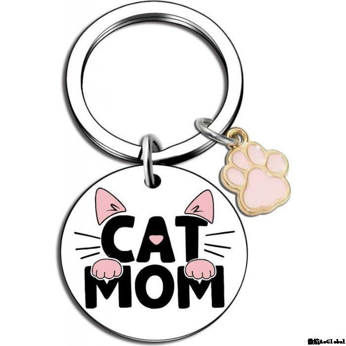 跨境temu爆款不锈钢配件钥匙扣母亲节生日圣诞送给猫妈妈奶奶可爱