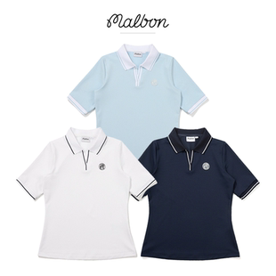 新款 女款 25春季 韩国malbon高尔夫服装 短袖 T恤翻领运动休闲polo衫