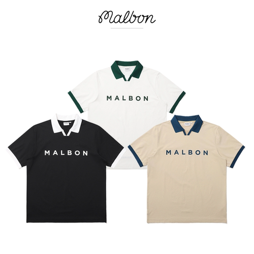 2025韩国MALBON高尔夫服装男款短袖T恤运动休闲速干时尚V领Polo衫