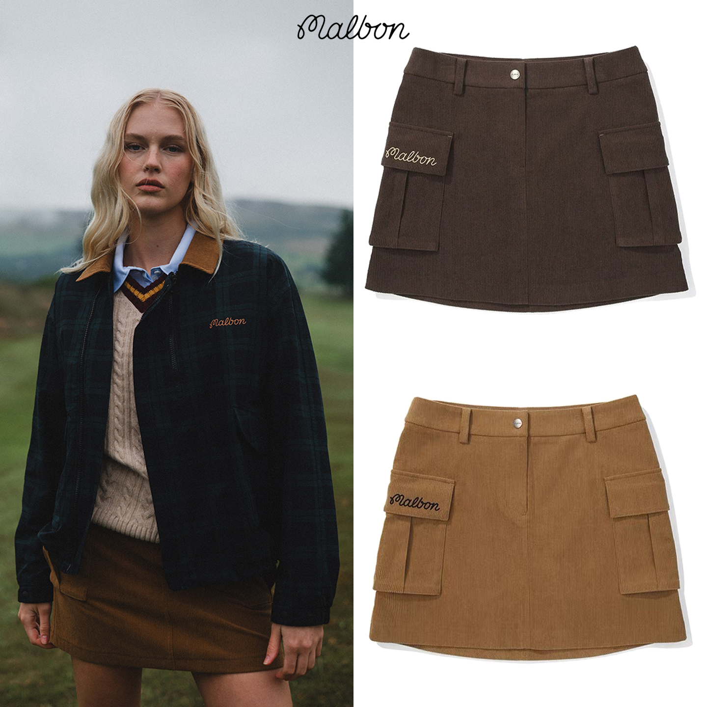 2025秋冬季韩国MALBON高尔夫女装短裙运动时尚防走光灯芯绒半身裙