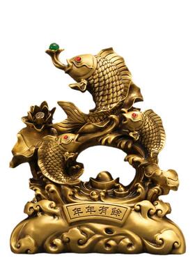 工厂直发鲤鱼跃龙门年年有余黄铜摆件家居客厅玄关酒柜办公室装饰