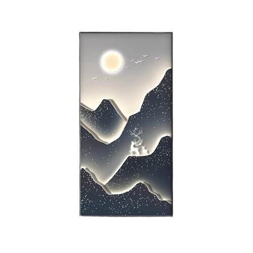 背靠金山入户玄关装饰画现代轻奢山水壁画高级感发光走廊过道挂画