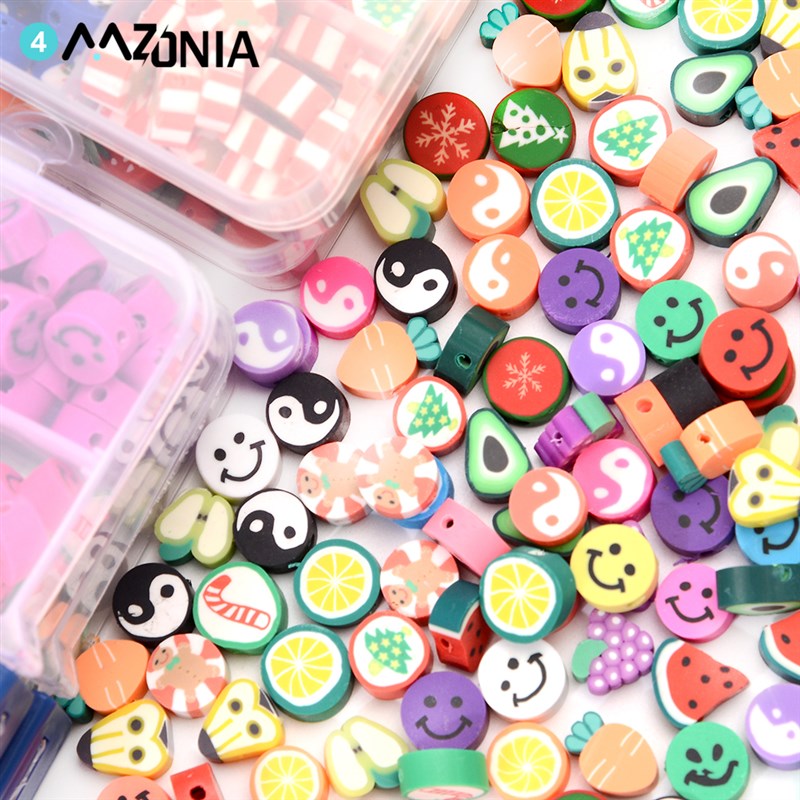 推荐100pcs/box Polymer Clay Fit Box Beads Set Charm Spacer B