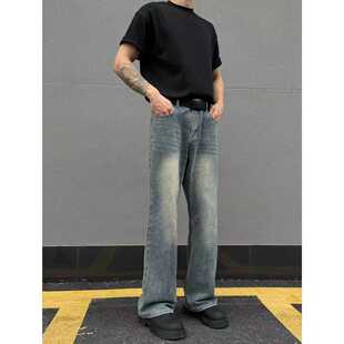 美式牛仔裤复古水洗做旧个性男潮流直筒微喇显瘦cleanfit时尚裤子