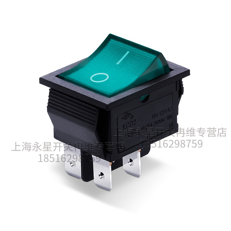 直流24V船型开关带灯KCD4 KCD2翘板船形电源开关4脚2档 16A DC24V