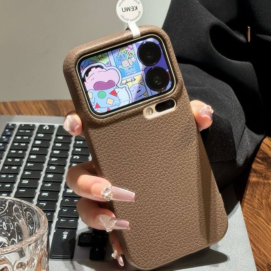 秋冬高颜值棕色荔枝皮纹tpu软壳适用小米17promax手机壳15spro新款红米k90高级感80/70ultra防摔note14/13pro