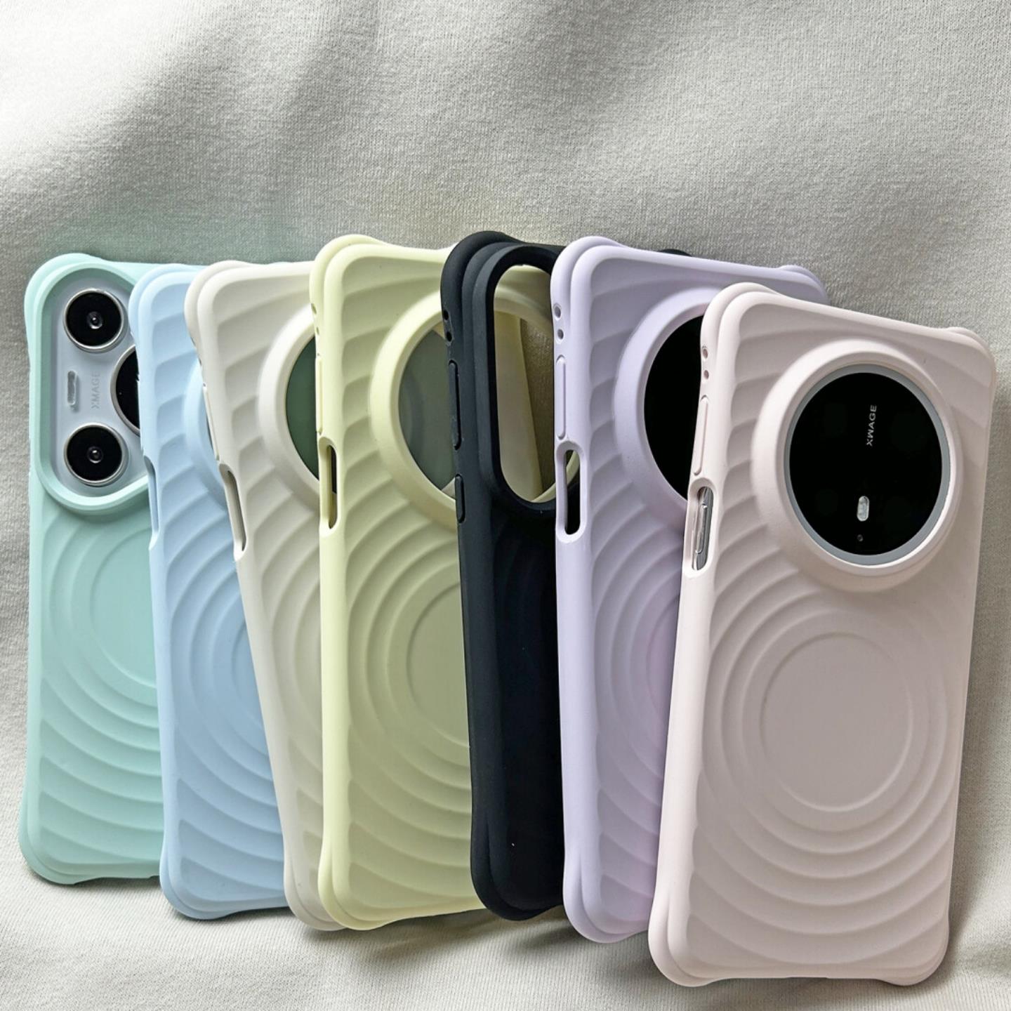 淡紫色波漾纹适用华为mate70pro+手机壳Mate60Pro全包磁吸Pura80Ultra时尚防摔pura70真液态硅胶p80文艺软糯