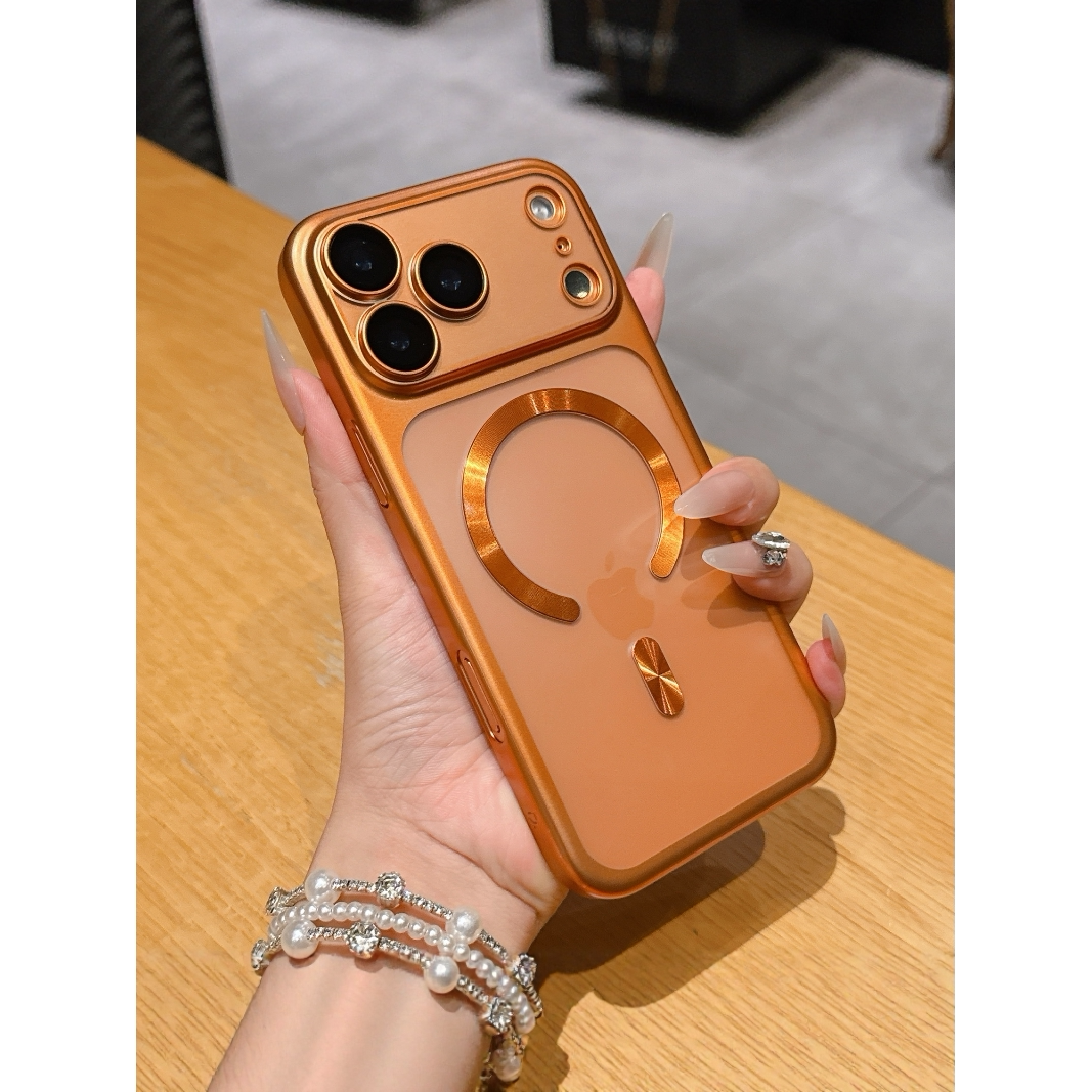 适用iphone17promax磁吸手机壳磨砂半透明苹果17pro电镀自带镜头膜16pm网红时尚简约爆款15por全包防摔保护套