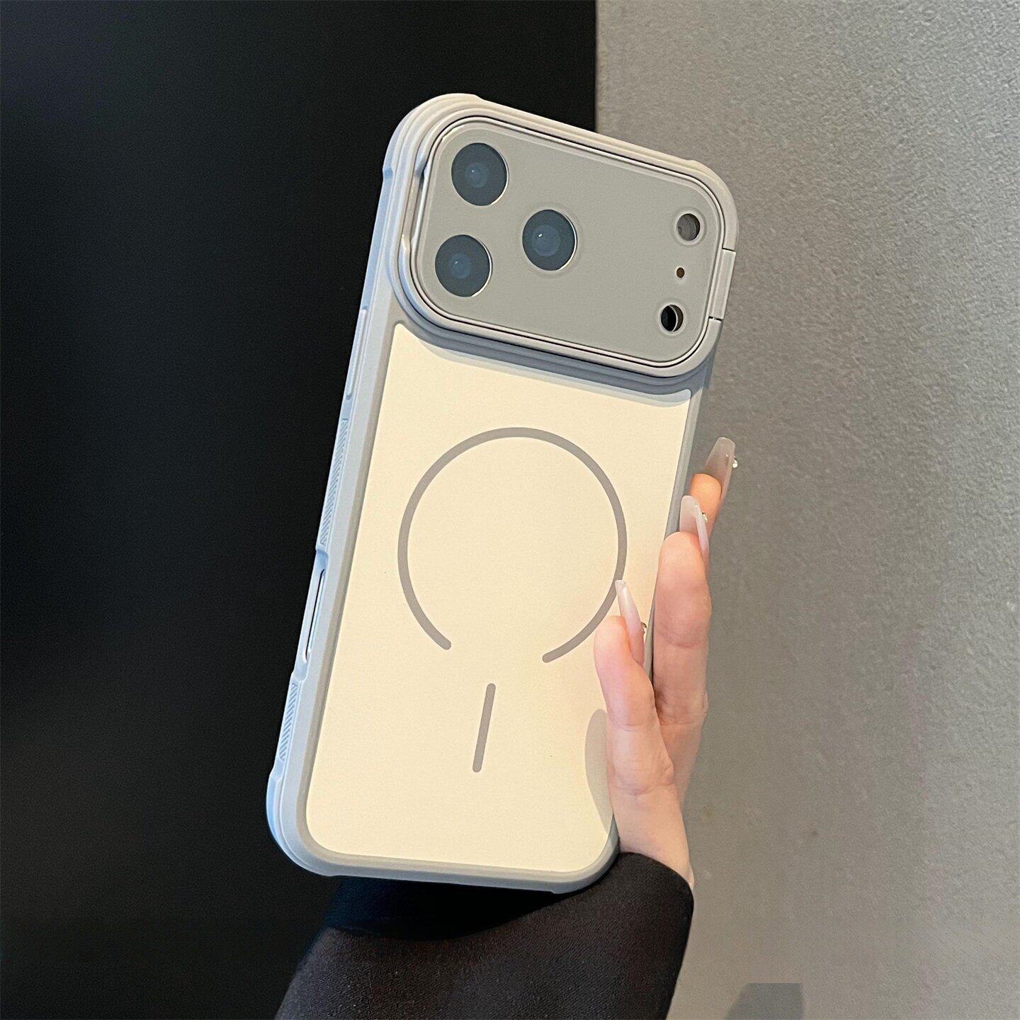 隐藏式护镜支架适用于苹果17promax磨砂磁吸手机壳iPhone16Pro全包镜头膜防摔15/14PM肤感防滑ip13创意保护套