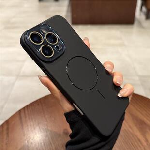 黑武士自带镜头膜亮银细圈磁吸适用苹果16pro手机壳iphone15promax全包14pro肤感磨砂16plus高级13 12硬11新