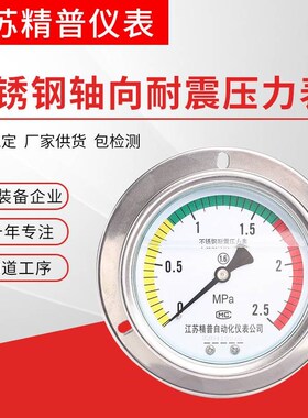 精普轴向耐震压力表YN100BFZ充油带边空气减震不锈钢指针耐高温
