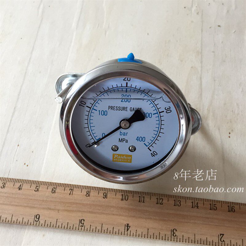 压力表YN60轴向螺纹G1/4接头0-40MPA液压表400BAR油表带安装支架