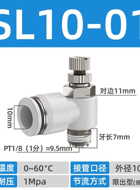 白色气缸调速阀节流阀SL4/6/8/10/12-M5/0123S4气动接头气管调节