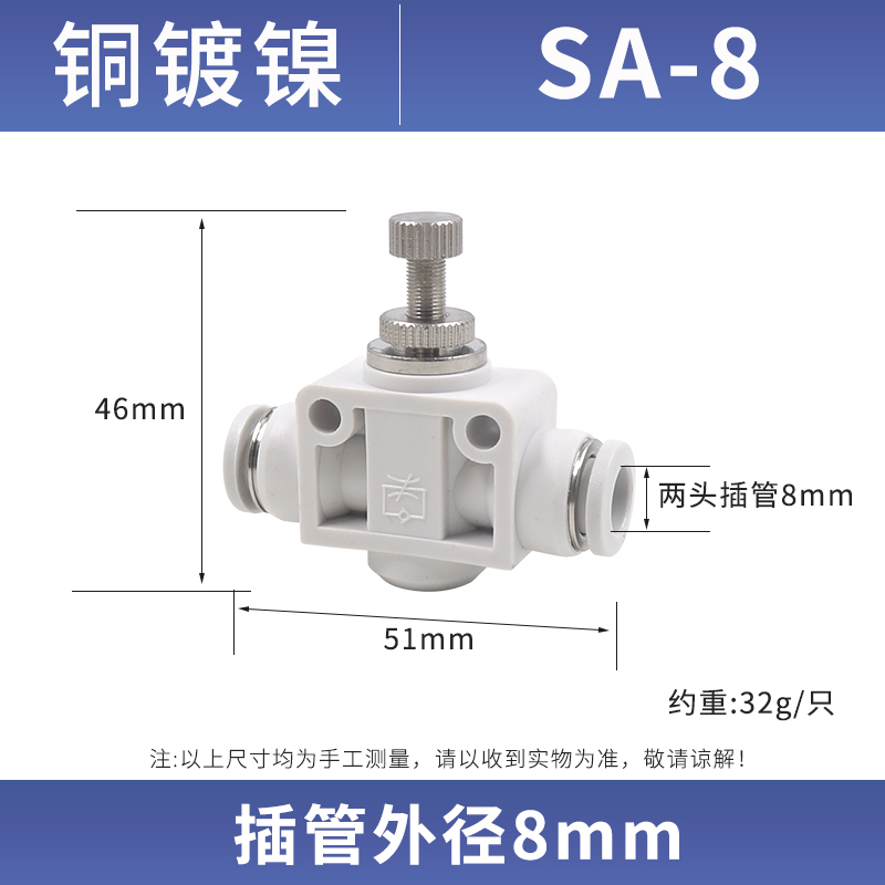 白色SA节流调速调节管道阀快s速插气动气管接头元件PA4/6/8/10/12