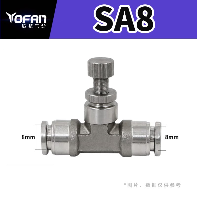 304不锈钢气动气管快插调速单向限流阀SA6 8气缸节流阀SL8Z 01mm