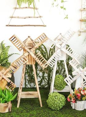 田园风格木质风车装饰摆件阳台花架家居橱窗落地摆设幼儿园植物角