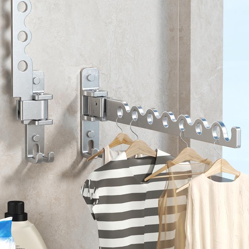 免打孔折叠晾衣架化妆室阳台壁挂式室内晾晒窗户隐形伸缩晾衣杆子