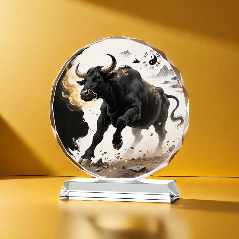 牛转干坤水晶摆饰家居摆台工艺礼品牛气冲天桌面装饰商务礼品大牛