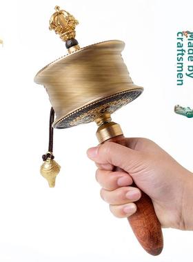 藏族手摇转筒黄铜家用转轮客厅桌面装饰品摆件手摇转金桶手持转筒