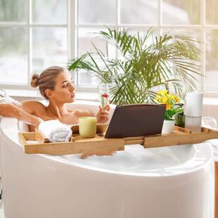 多功能浴缸泡澡置物架 可伸缩收纳架支架 红酒架子 楠竹多色可选