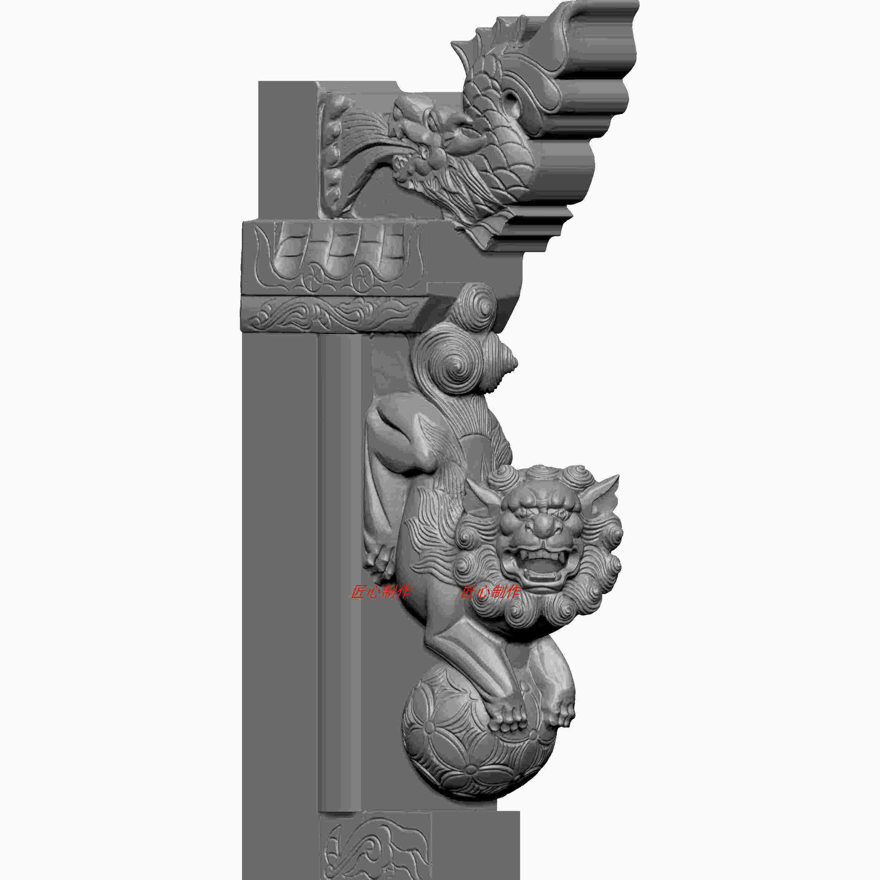 立体精雕图stl石雕下山狮彷古电脑雕刻石雕墓碑鳌鱼抱鼓