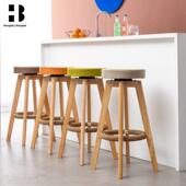 红北酒吧椅高凳家用实木酒吧凳现代简约旋转创意欧式 前台椅