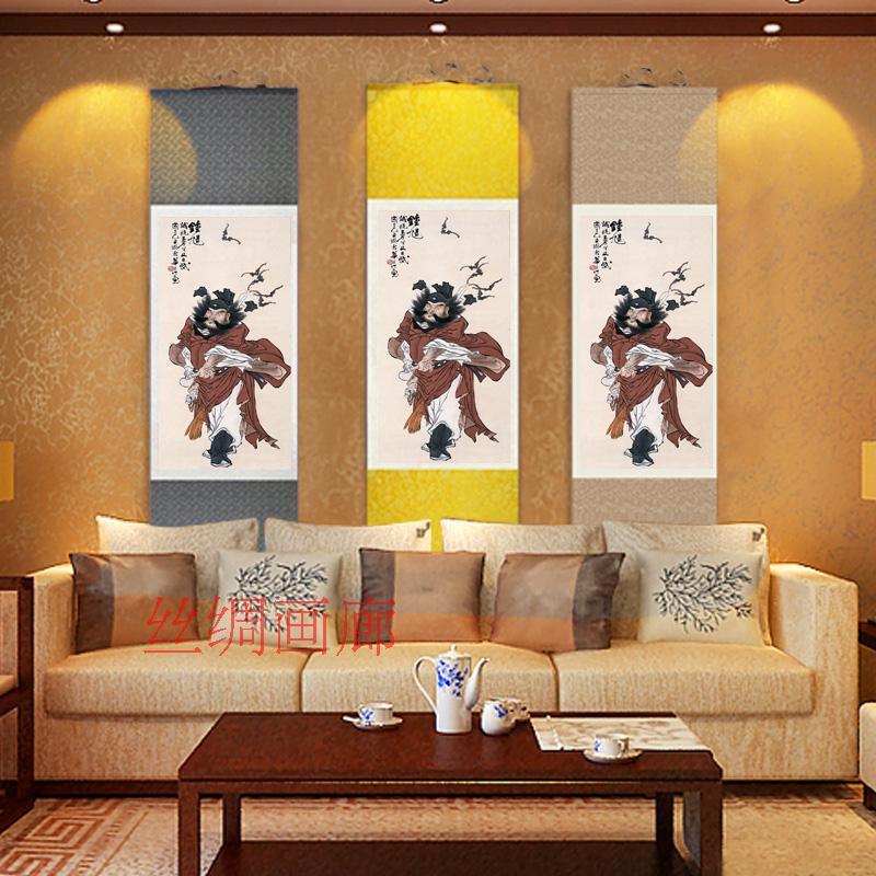 华山川钟馗画像赐福挂画 门神神仙装饰画 国画卷轴画 丝绸画
