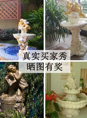 欧式多层循环流水移动喷泉靠壁摆件家居装饰品庭院花园加湿装饰品