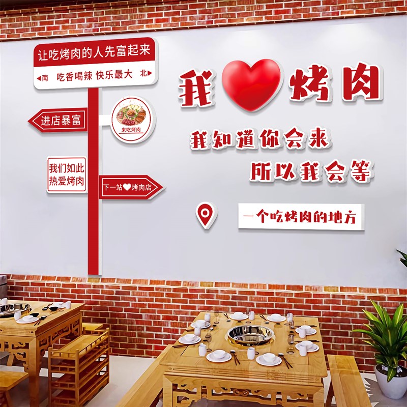 烤肉店墙面装饰画烧烤火锅餐饮店氛围布置壁画网红打卡背景墙贴纸