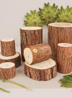 圆形木头盲盒底座桌面小摆件杉树拍照道具实木装饰木桩树桩树根