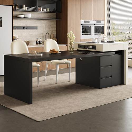 岛台餐桌一体家用可伸缩岩板饭桌子2025新款现代简约小户型餐桌椅