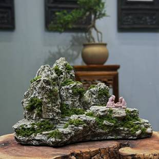 饰造景摆件 万寿假山桌面博古架书房花盆微景观装 新中式 覆古风格