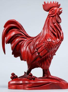 红花梨木雕金鸡摆件实木制十二生肖大公鸡工艺礼品摆饰纯木质雄鸡