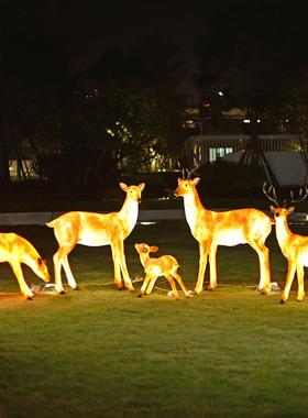 户外花园林庭院景观装饰品玻璃钢动物仿真梅花鹿雕塑小鹿摆件发光