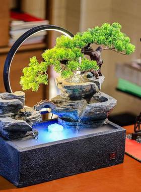 新中国风财富风水轮循环流水喷泉水景客厅摆件桌面软摆鱼缸