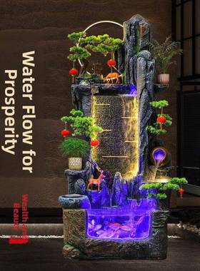 假山流水喷泉鱼池循环水风水轮场景客厅办公室地板装饰摆件乔迁开